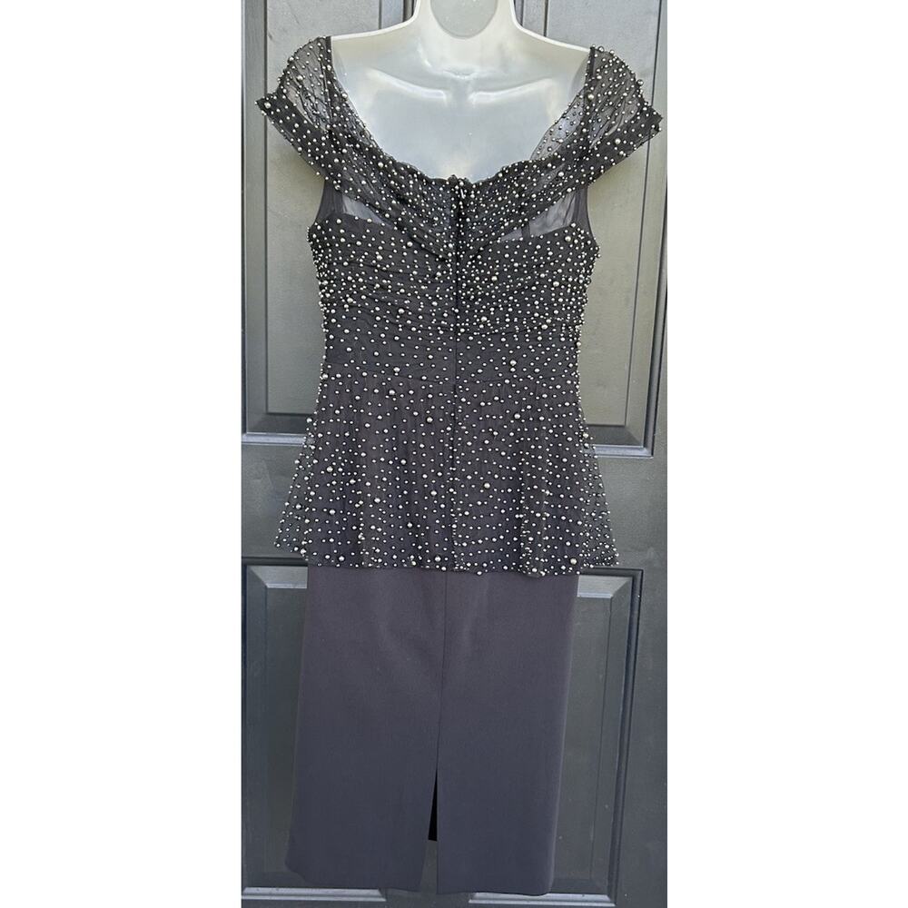 Badgley Mischka Embellished Beaded Tulle Dress Size 14 Black Cocktail Evening - Picture 8 of 16